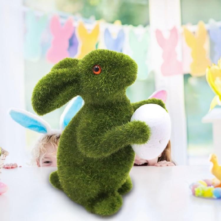 Easters Artificial Grass Rabbit Spring Decors Flocking Rabbit Figurine Sculpture