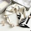 Blue Prints Elegant Pearl Tail Magnetic Clasp Scarf Summer New Versatile Breathable Fashion Artistic Accessory Neck Wrap Scarves