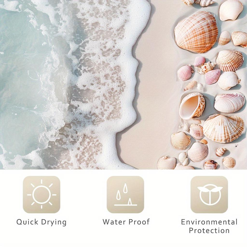 1Pcs Exquisite Beach Shell Shower Curtain, Polyester With Hook, Woven Fashion Bathroom Decor For All Seasons, Shower Curtain