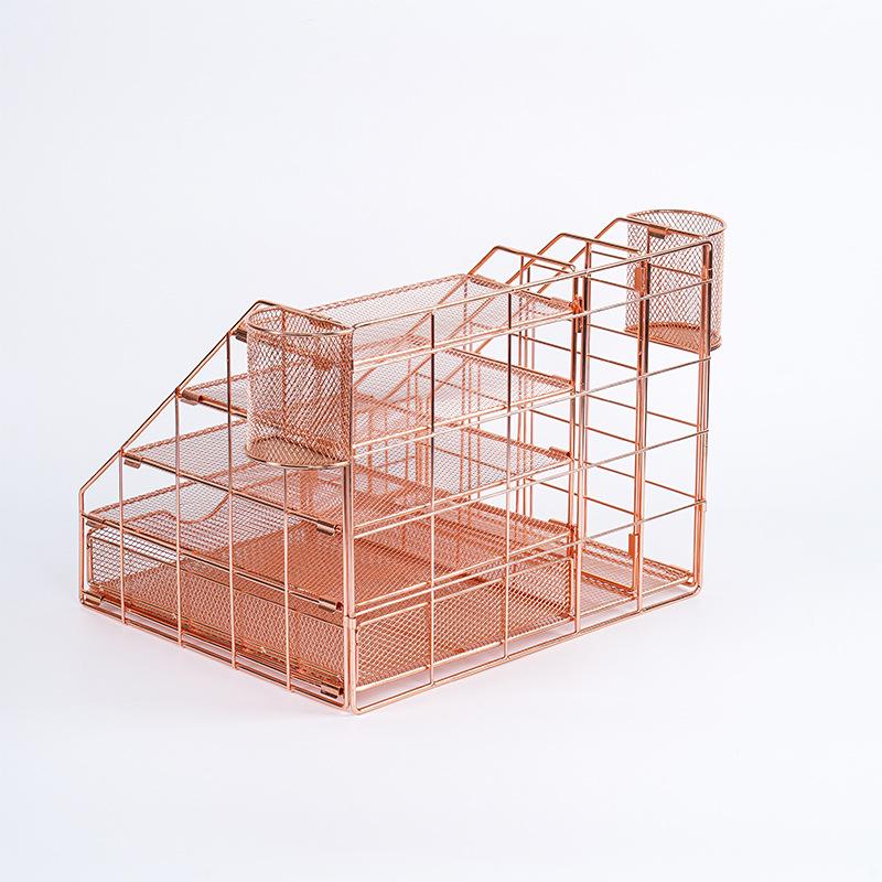 Rose gold desktop storage rack, office multi-layer desktop metal file storage rack