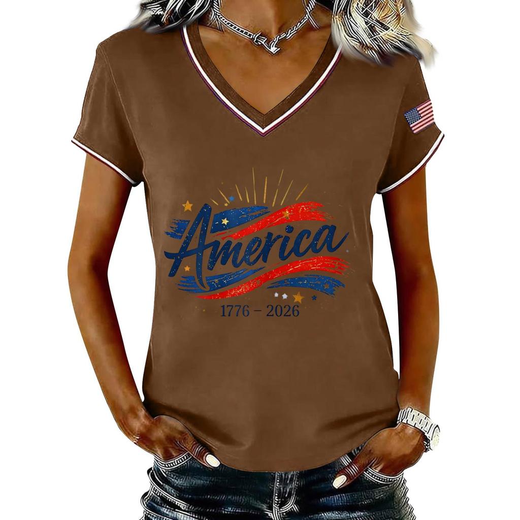 Damen Lässiger V-Ausschnitt Kurzarm Pullover Bedrucktes T-Shirt Top