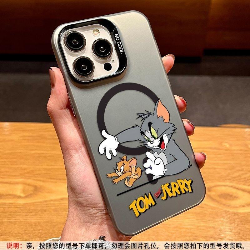 Applicable to Apple 17promax mobile phone case magnetic suction cat and mouse cartoon iPhone16 laser 15 matte hard case