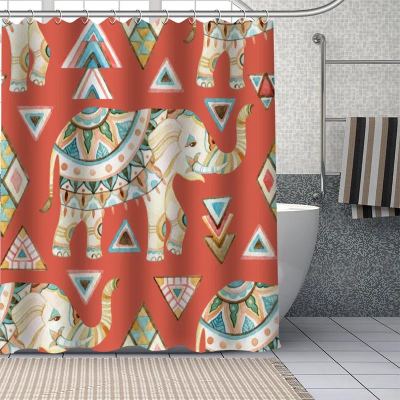 African Ethnic Flower Pattern Shower Curtains Geometry Bathroom Curtain Fabric Waterproof Polyester For Bathtub Decor With Hooks