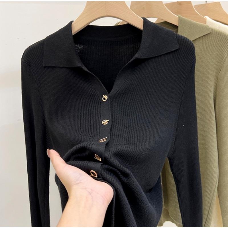 Women's Sweater V-neck Long Sleeved Knitted Sweater Autumn/winter Western-style Top Base Sweater