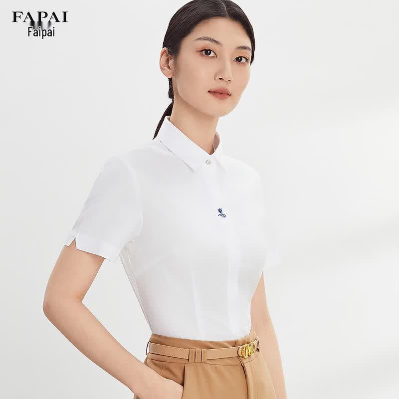 FAPAI Women's Wrinkle-Resistant Cotton Short-Sleeve Shirt