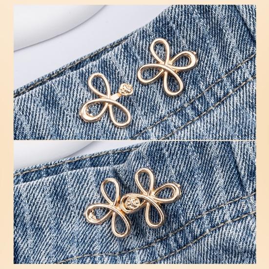 Waist Tightening Pins Six-Leaf Pants Tightener Button, Detachable Loose Jeans Button Pin, Metal Buckle No Sewing Required Clothing Accessories