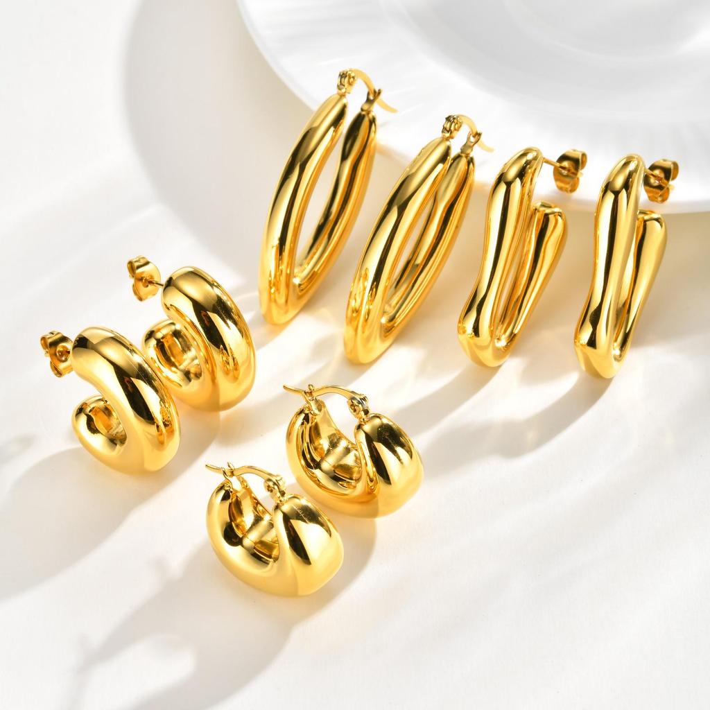 INS Style Irregular Hollow Stainless Steel Hoop Earrings: Lightweight, Layered, Perfect for Daily Wear and Parties.