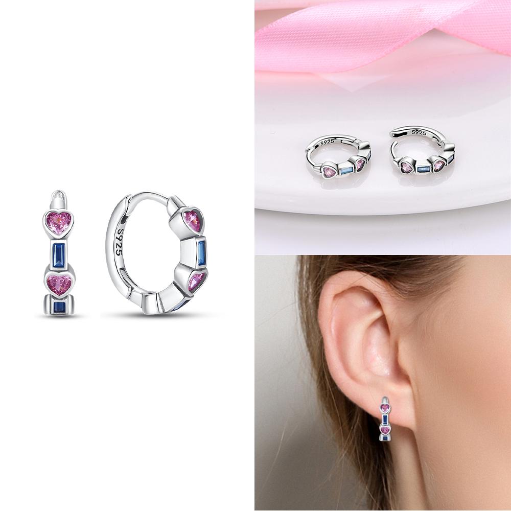 Hoop Earrings 925 Silver Certified Red Bow Heart Zircon Stud Earrings Lady's Anniversary Gift Luxury Jewelry