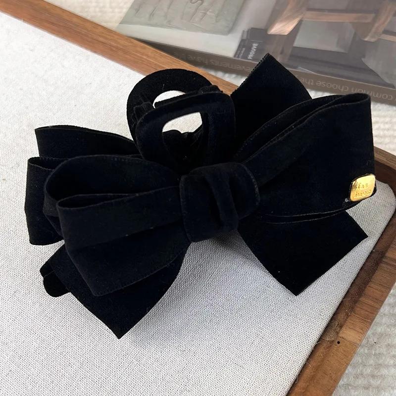 Fashion Bow Hair Claw Shark Clip Retro Suede Velvet Solid Color Hairpins for Womens Temperament Hair Clips Female Headdress Gift