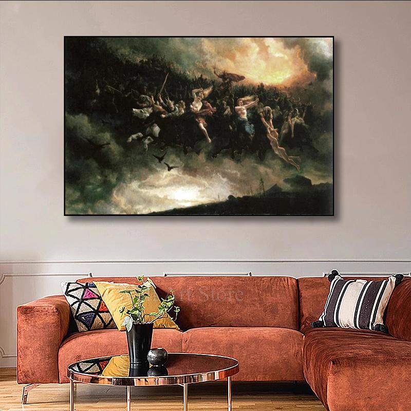 Wild Hunt of Odin Peter Nicolai Arbo Pôster Vintage Pintura Antiga Reprodução Impressão em Tela Arte de Parede Mitológica Decoração de Casa