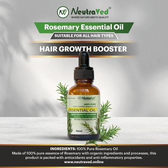 NeutraVed Rosemary Essential Oil 15ml | 100% Pure & Natural | Therapeutic Grade, Steam Distilled | Hair Growth & Scalp Nourishment