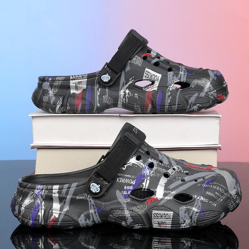 

Summer new lightweight breathable hole shoes wading beach shoes outdoor foot cover driving cool slippers sandals 45 чёрный