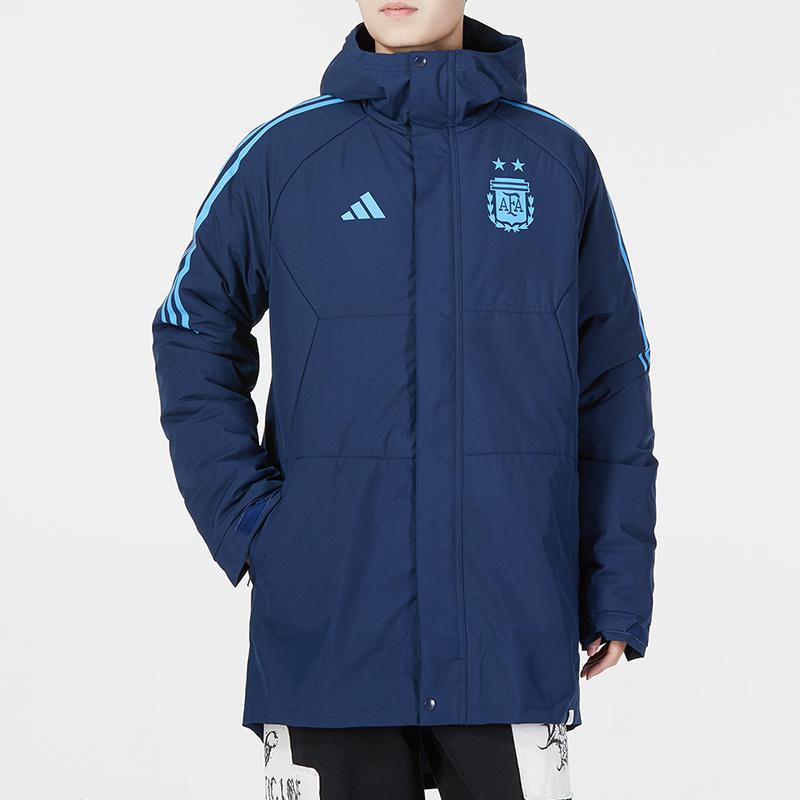 Adidas Afa Stad Par Jaqueta Casual Listrada com Capuz Quente de Algodão Masculina Jaqueta Azul HF3912