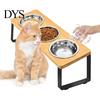 Food Feeder Rack Wooden with 3 Stainless Steel Bowls Non-slip Small Medium Durable Pet Feeding Cat Dog Tilted Raised Water Bowl Supplies Standing