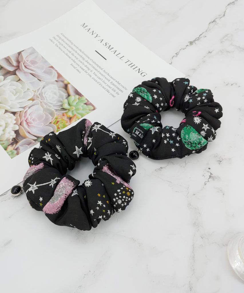 Maia Milky Way Star Jacquard Hair Scrunchie-Green