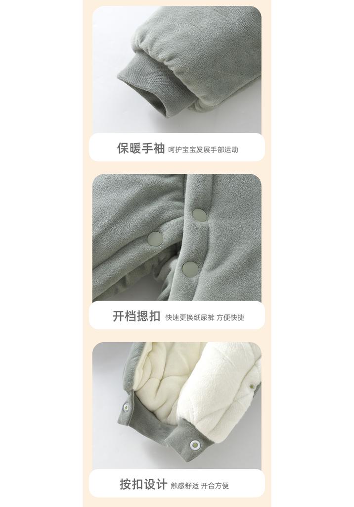 Baby Jumpsuit Autumn and Winter New Three-Layer Cotton Padded Warm Long-Sleeved Shirt, Cute and Thick Hooded Cotton Jacket for Babies