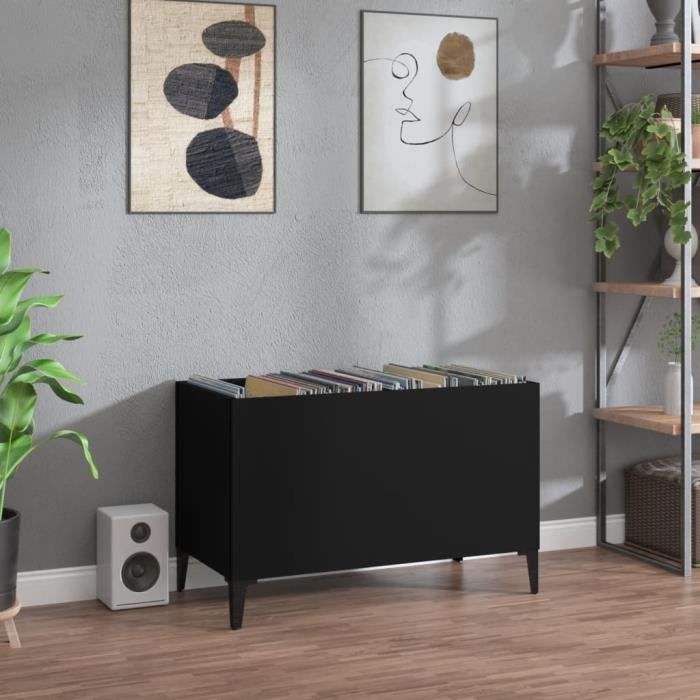 VidaXL Armoire à disques noir 74,5x38x48 cm bois d'ingénierie 831966