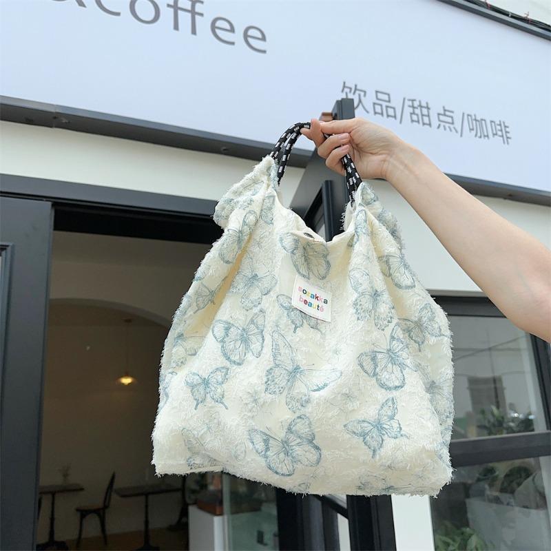 41 Large capacity lace butterfly canvas tote bag commute to work sundries sorting handbag