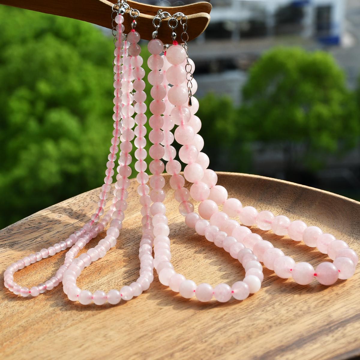 Lucky Star Jewelry Women's Natural Stone Rose Quartz Beaded Necklace Bohemian Sweet And Romantic Summer Holiday Handmade Zircon