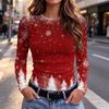 Women's Slim Fit Christmas Print Long Sleeve T-Shirt Round Neck Casual Holiday Top