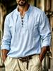 Men's White Lace-Up V-Neck Long Sleeve Shirt - Lightweight Casual Resort Top for Summer Holiday