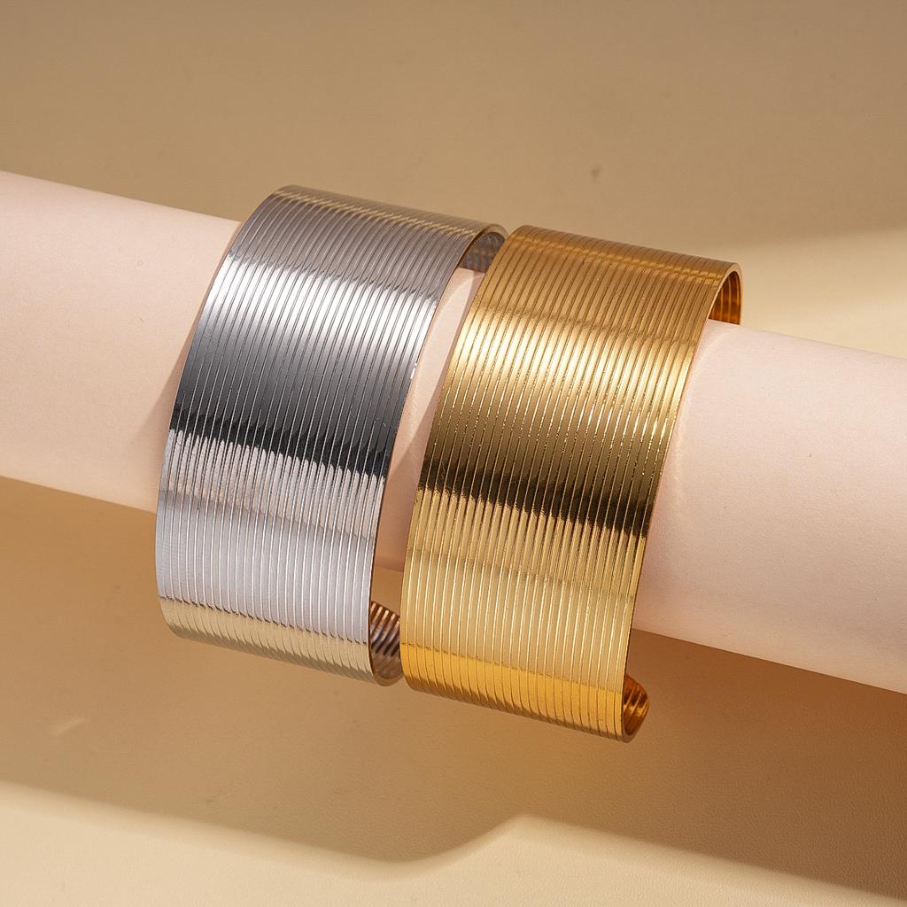Heavy Industry Stainless Steel Geometric Round Texture Opening Bracelet Metal Feeling Jewelry