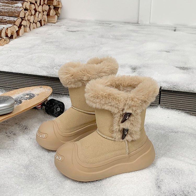 Eckenschnalle Schneestiefel Damen 2025 neu Herbst pelzig Explosion Nordost Samt verdickt warm Baumwollschuhe Stiefeletten