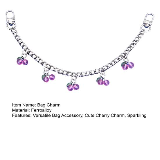 Rhinestone Cherry Bag Charm Cute Cherry Charm with Chain Sparkling Purse Charm for Women Handbag Clutch Tote Bag