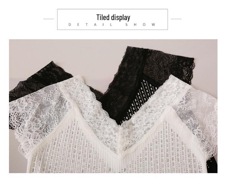 2023 Summer Women's Sexy Lace Slim-Fit Hollow-Out Short Sleeve T-Shirt