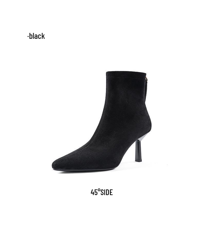 2025 Autumn/Winter Stretch Suede Stiletto Heel Pointed Toe Ankle Boots – Sexy, Soft, Comfortable Sock Design
