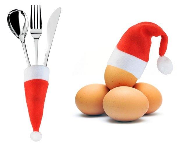 TG52960 10x SANTA CAP BOTTLE HOLDER CUTLERY CHRISTMAS TABLE DECORATION
