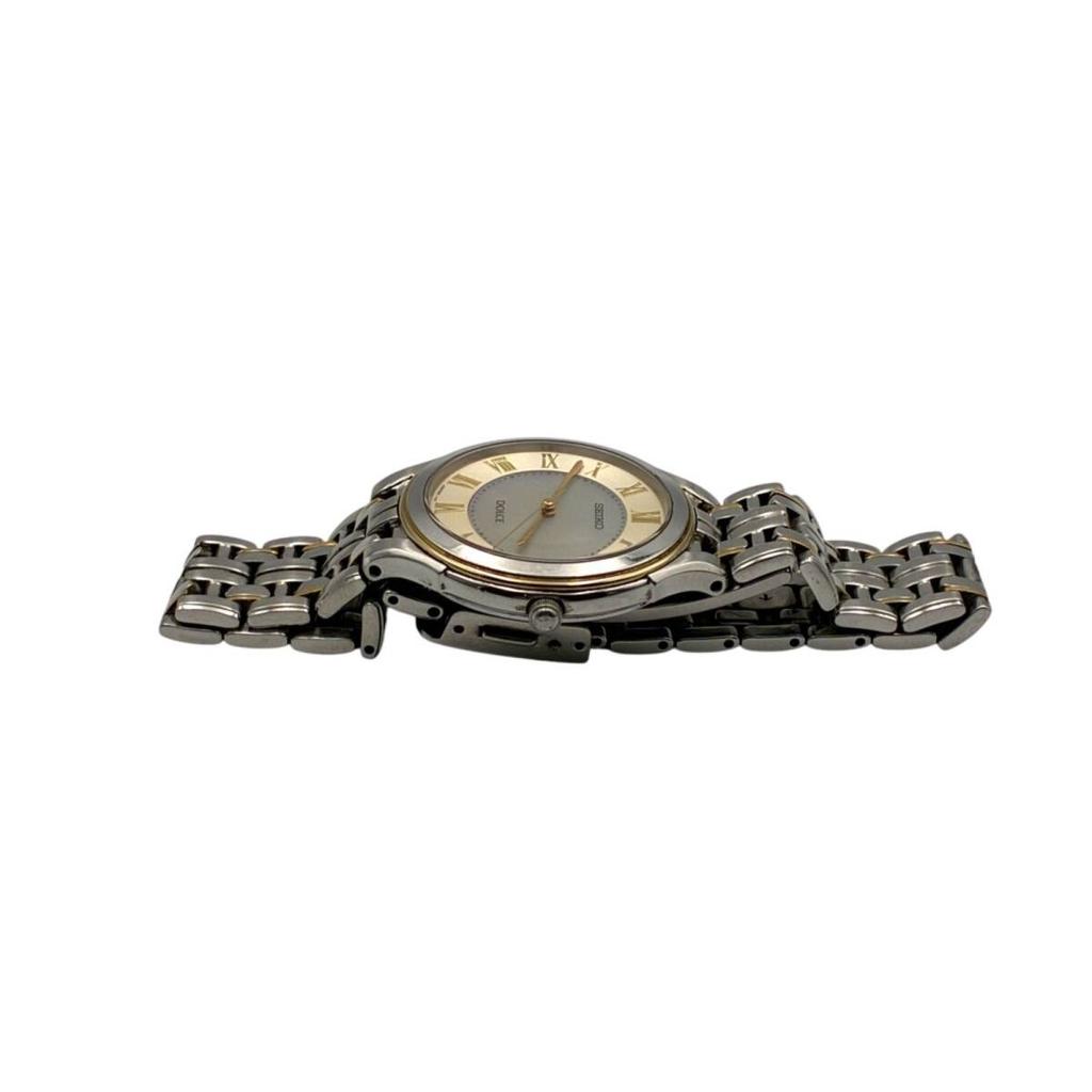 Working Seiko Dolce Solar Watch with Purple Roman 3 Strap V181-0AC0 Mother-of-Pearl Dial, Numerals, Hands, [bp4]