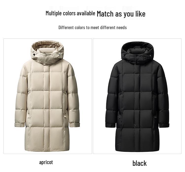 Men's Thickened Long Down Jacket - Winter Casual Over-the-Knee 90% White Duck Down Coat