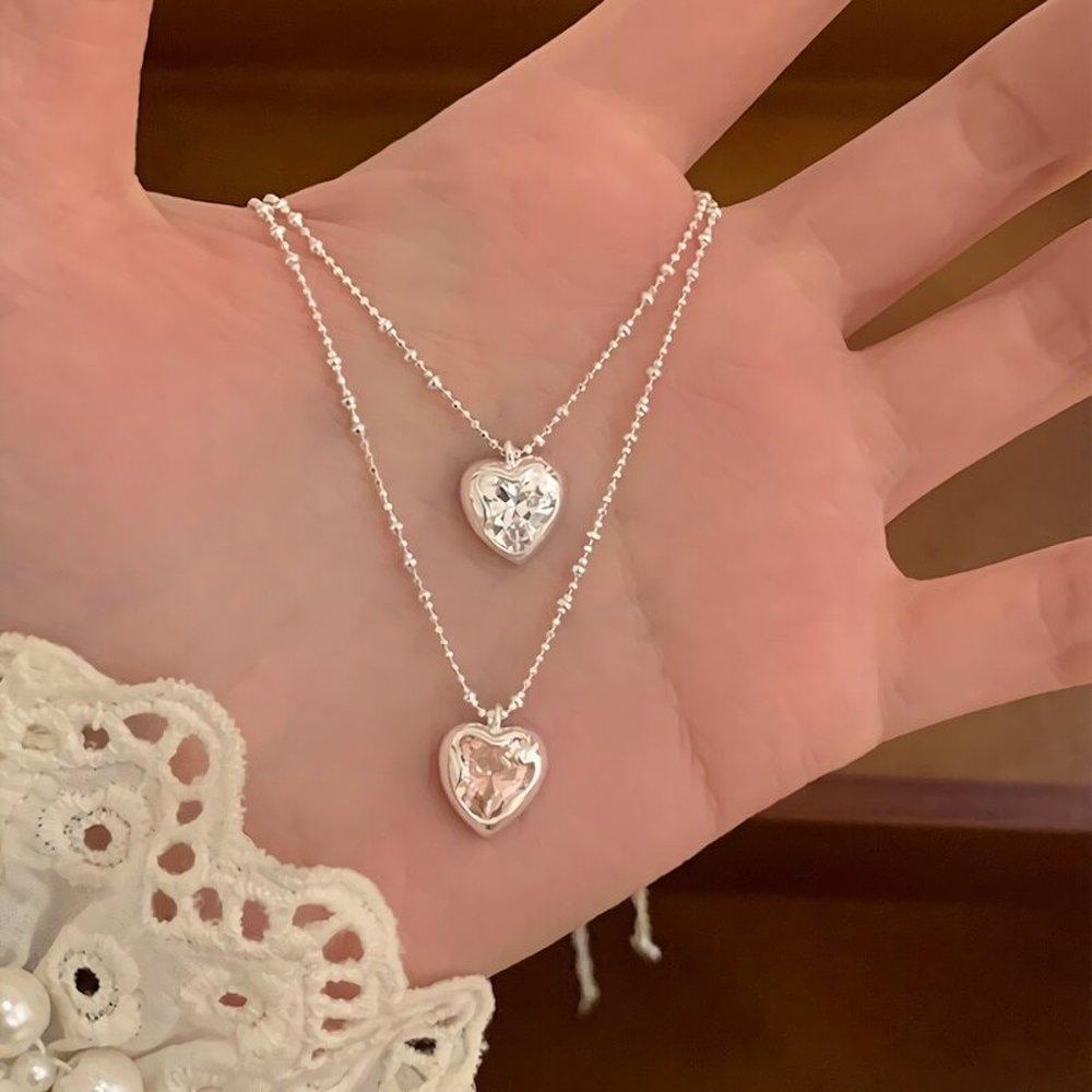 Women's Two-Color Cubic Heart Pendant Necklace