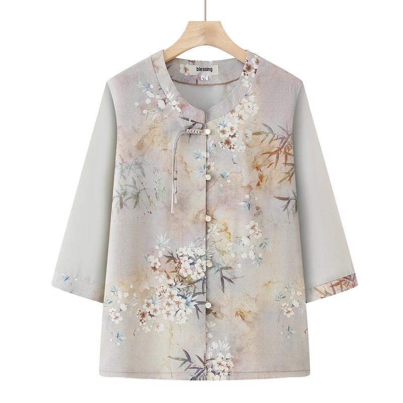 Women's Chinese Style Disc Buckle Seven-Sleeve Shirt