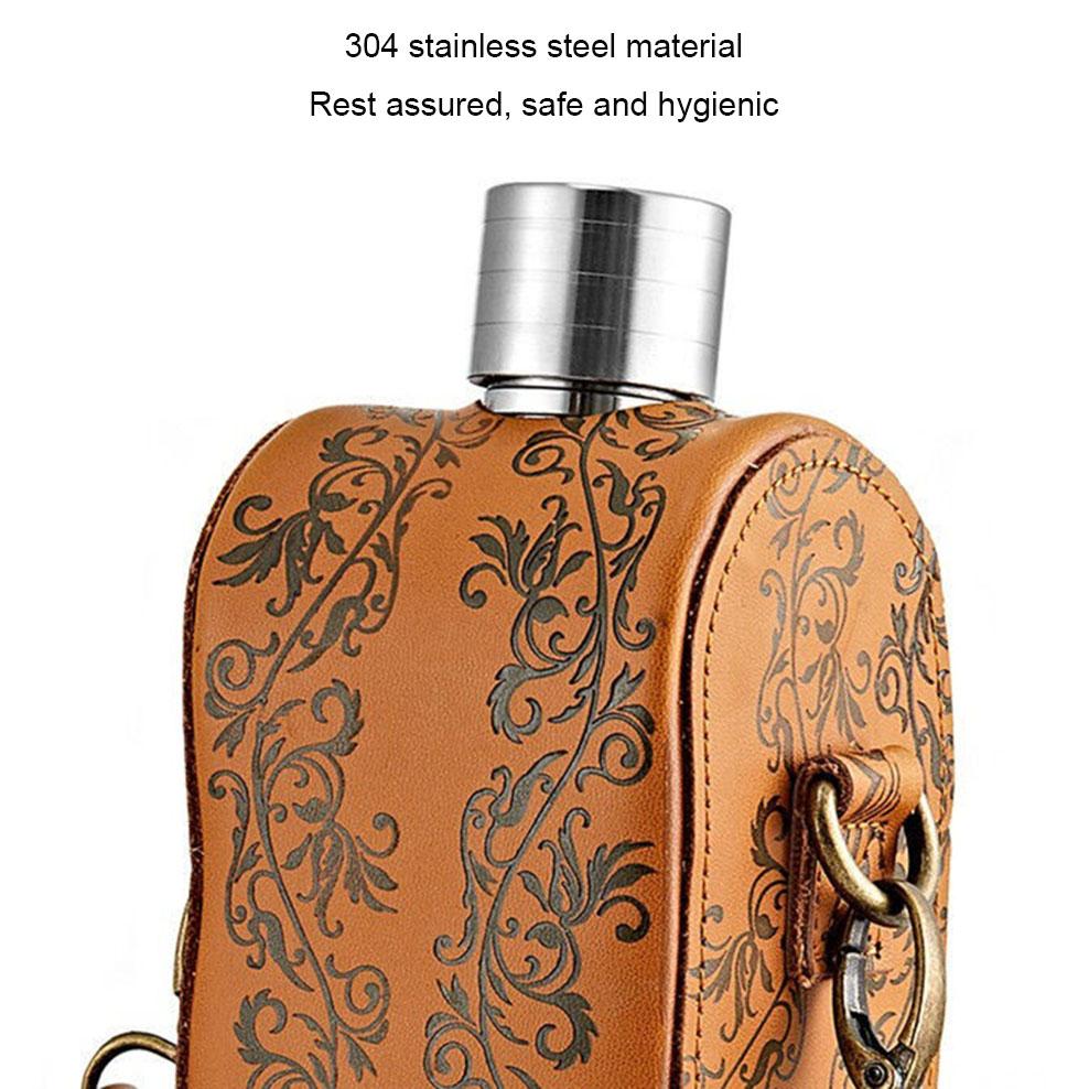 28oz, Russian small flagon, 304 stainless steel hip flask with leather case, Alcohol Flasks, Outdoor portable flat wine bottle