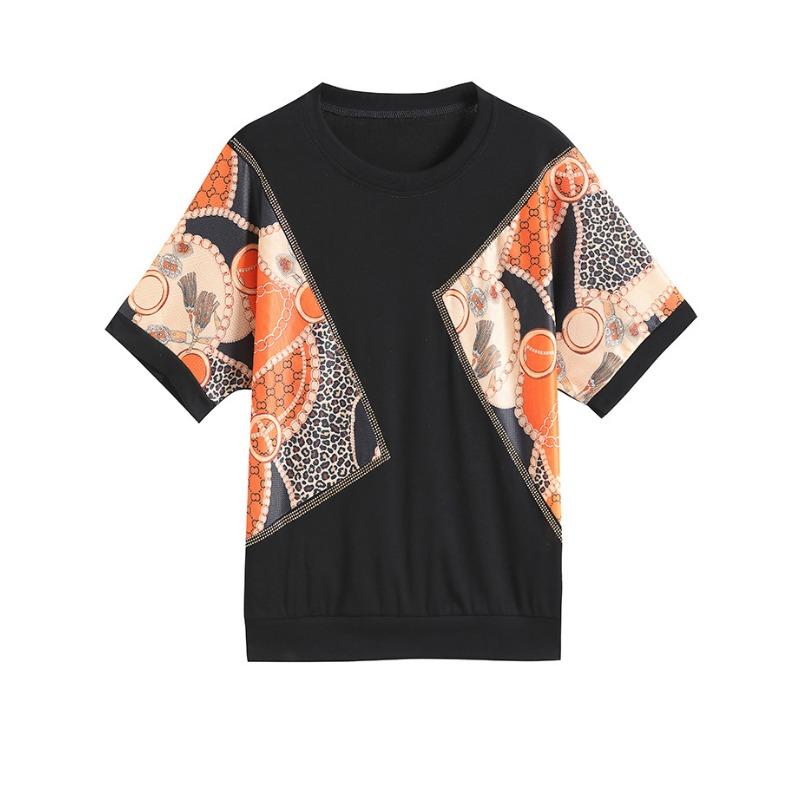 YYFS Women's Fashion Casual Summer Spring Colour Block Print Short Sleeve O-Neck Blouses & Shirts
