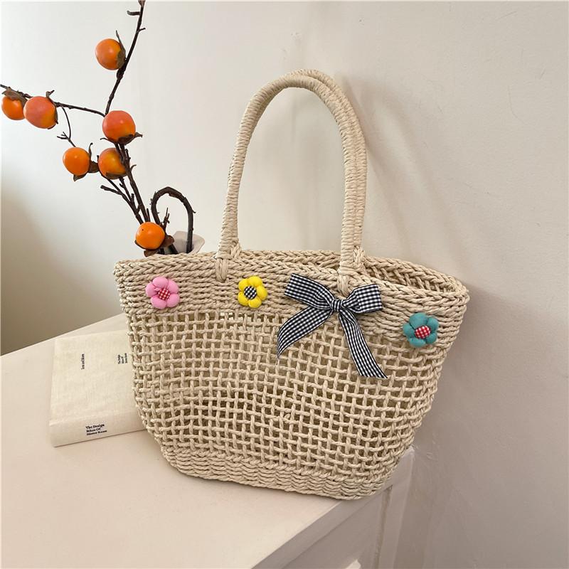 New Hollow Portable Straw Bag Fashion Versatile Beach Bag Large Capacity Woven Vegetable Basket Women's Bag