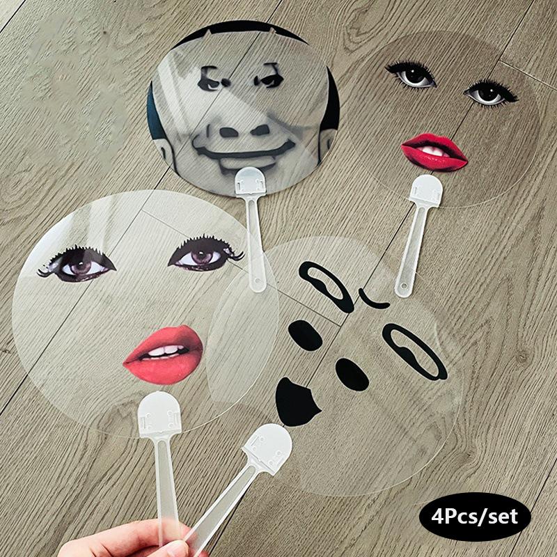 New Funny Expression Parody Abstract Fan Creative Transparent Round Hand Fan Travel Photo Fan Props For Party Favors Novel Gift