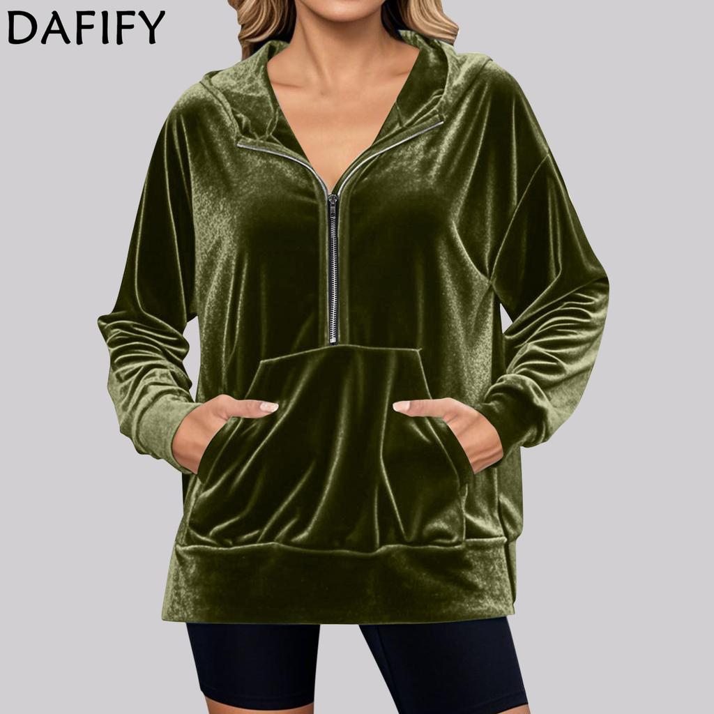 DAFIFY Women's Fashion Casual Solid Color Print Long Sleeve Hooded Hoodies & Sweatshirts