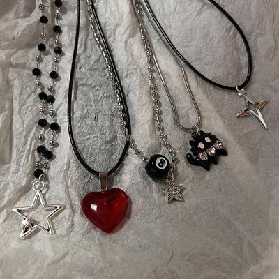 Vintage Fashion Leather Rope Star Pendant Necklace For Women Men Antique Silver Color Jewelry Accessories Y2k Aesthetic
