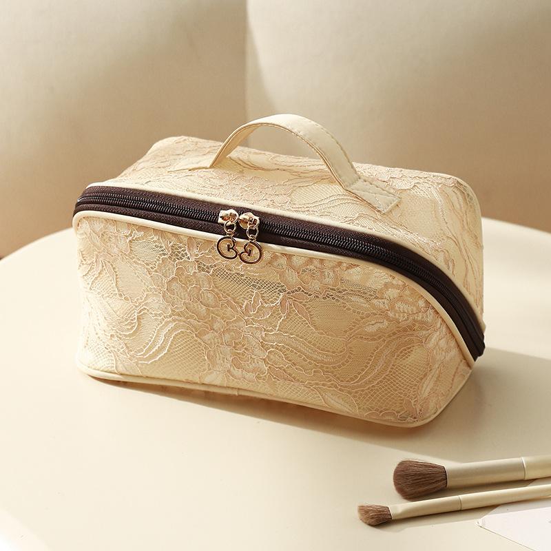 Lace Mesh Women's Makeup Bag Large Capacity Cosmetic and Jewelry Organizer Bag Zipper Square Portable Toiletry Bag