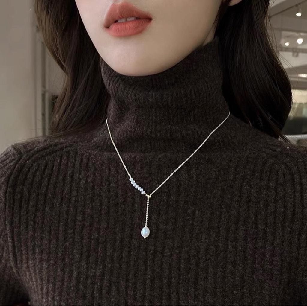 Colier perle naturale femei lanț claviculă lux nișă luminoasă 2024 nou accesorii lanț pulover lanț gât lung reglabil