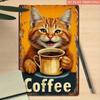 Metal Wall Art Cat with Coffee for Living Room