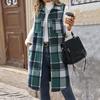 Sleeveless Turn Down Collar Plaid Mid Length Women S Vest