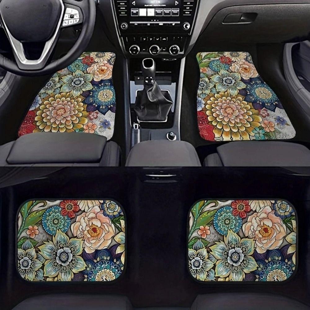 4Pcs Heavy Duty Persian Carpet Bohemian Car Floor Protector Rugs  for Front Rear Seats