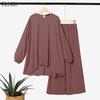 ZANZEA Completo da Donna Casual a Due Pezzi con Blusa a Manica Lunga Irregolare e Pantaloni Lunghi