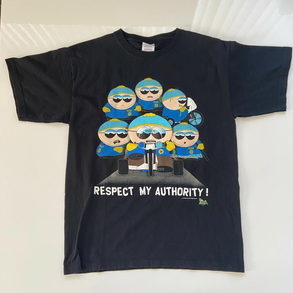 Vintage 1998 South Park TShirt Mens Large Cartman Respect My Authority Cops 90s Unisex T-Shirt M