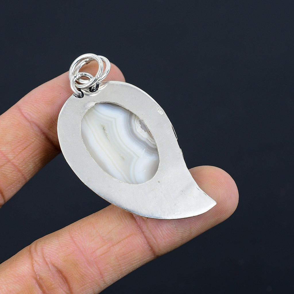 Womens Day Deal 925 Silver Oval Natural Botswana Agate Druzy Bezel Wife Pendant