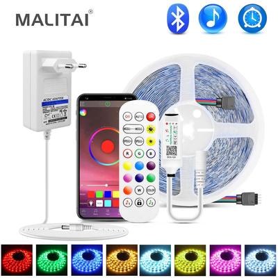 Bluetooth LED Strip RGB LED Light Neon Lamp SMD 5050 DC12V LED Lighting Tape 5M 10M 15M 20M TV Backlight + Music Led Controller+EU/US Power Adapter